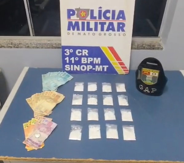 Homem é preso em Sinop com mais de 3 mil reais e drogas durante patrulhamento policial